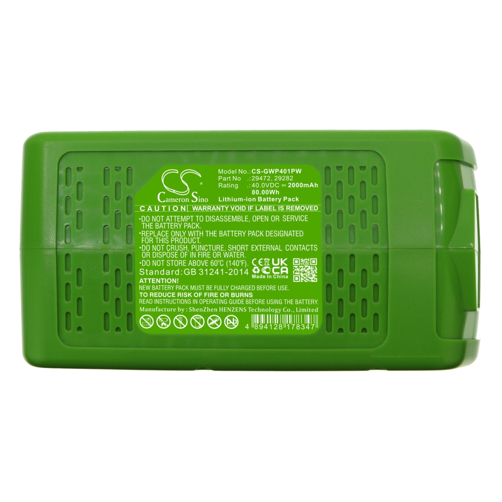 Compatible battery replacement for Greenworks  25312, 40V220, 29462, 24252, 40V110...