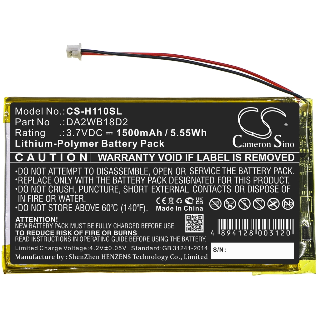 Compatible battery replacement for Iriver  DA2WB18D2