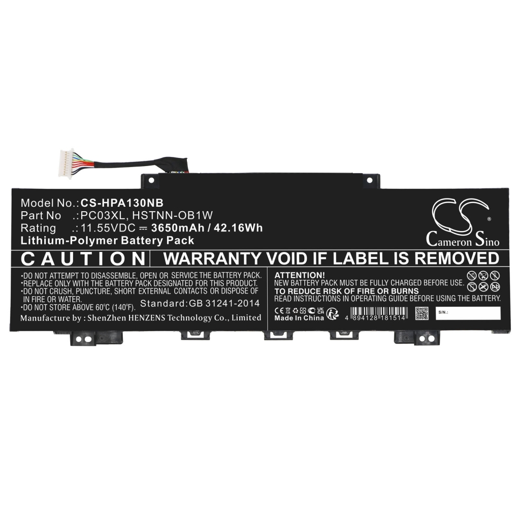 Compatible battery replacement for HP  M24421-271, PC03XL, HSTNN-OB1W, PC03043XL, M24648-005...