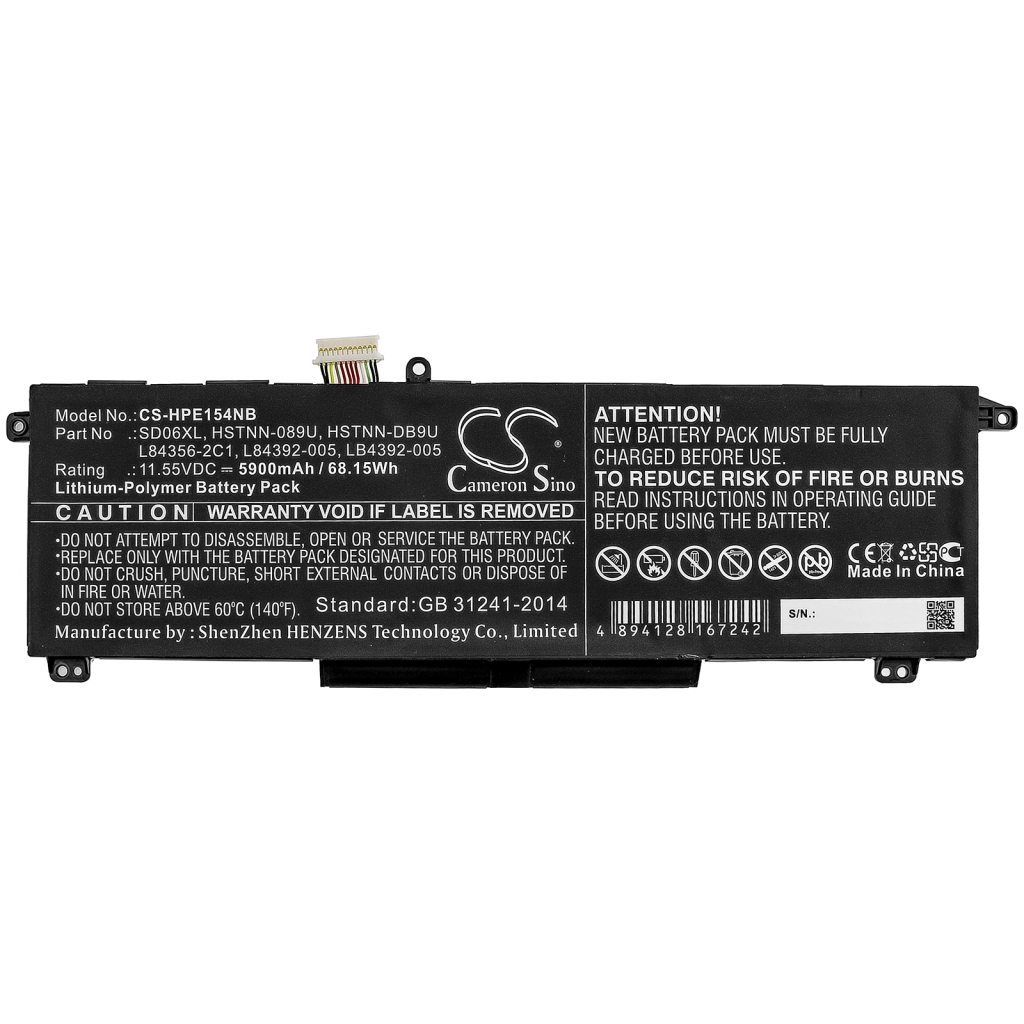 Compatible battery replacement for HP  LB4392-005, L84392-005, L84356-2C1, HSTNN-DB9U, SD06XL...