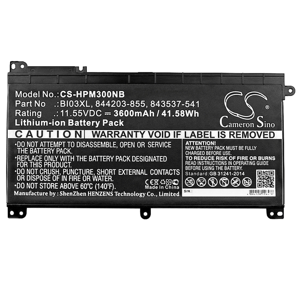 Compatible battery replacement for HP  BI03041XL-PR, 844203-855, HSTNN-UB6W, BI03041XL, 844203-850...