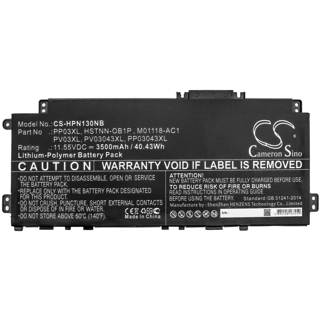 Compatible battery replacement for HP  L83388-421, PV03043XL, M01118-421, HSTNN-OB1P, PP03XL...