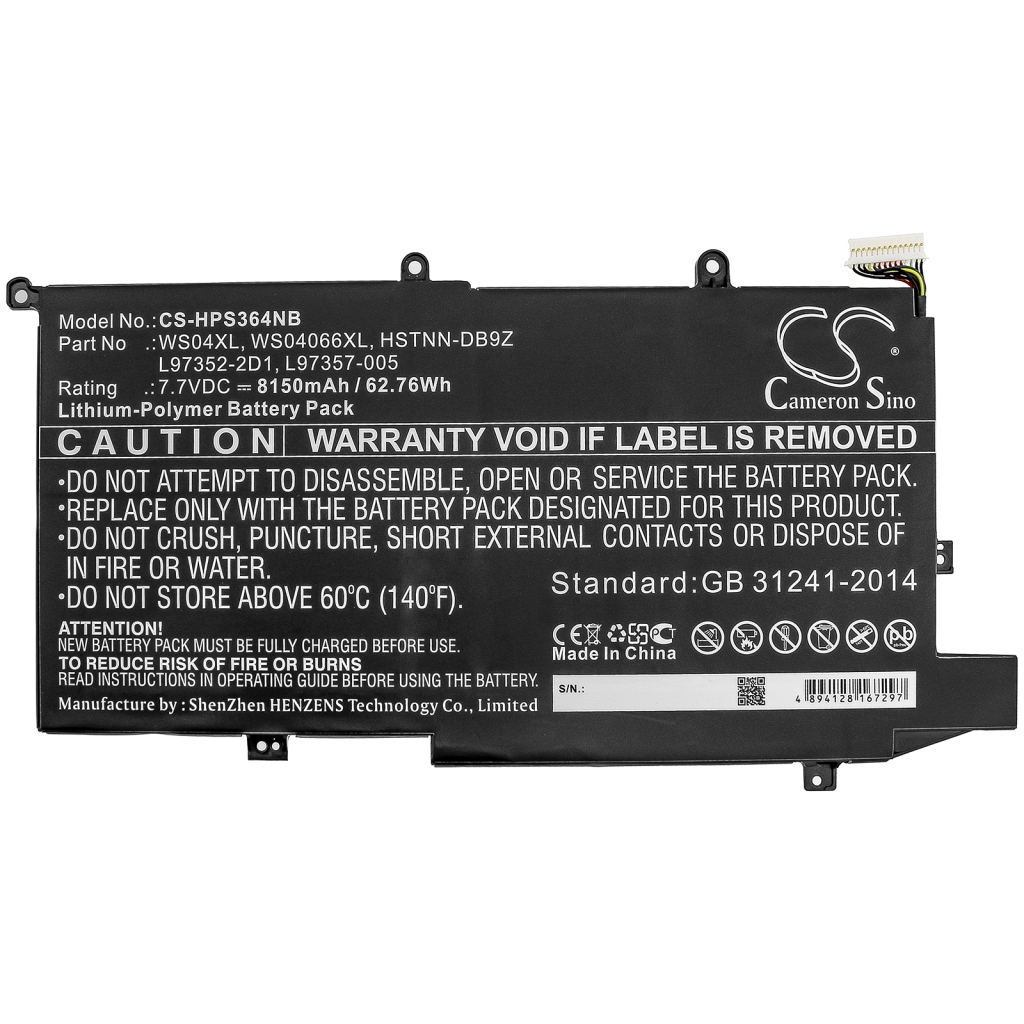 Compatible battery replacement for HP  HSTNN-DB9Z, WS04XL, WS04066XL, L97357-005, L97352-2D1