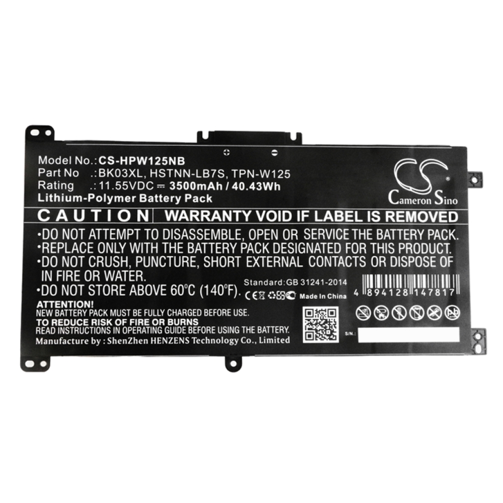 Compatible battery replacement for HP  HSTNN-LB7S, BK03XL, 916811-855, TPN-W125, 916366-421...