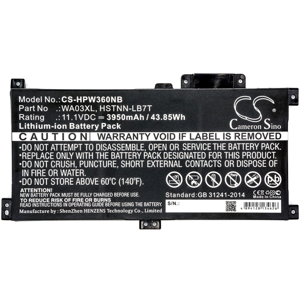 Compatible battery replacement for HP  HSTNN-LB7T, 916812-855, WAO3XL, 916812-055, WA03XL...