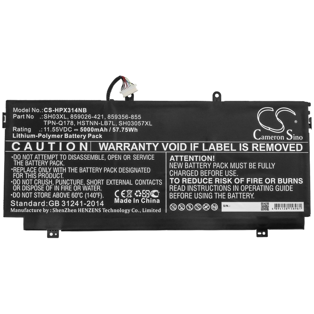 Compatible battery replacement for HP  TPN-Q178, 859026-421, SH03XL, SH03057XL, HSTNN-LB7L...