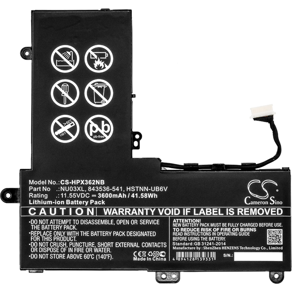 Compatible battery replacement for HP  TPN-C128, 844201-850, NU03XL, 843536-541, HSTNN-UB6V...