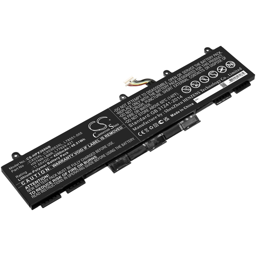 Compatible battery replacement for HP  CX03053XL, L78551-005, L77624-421, HSTNN-LB8R, CX03XL