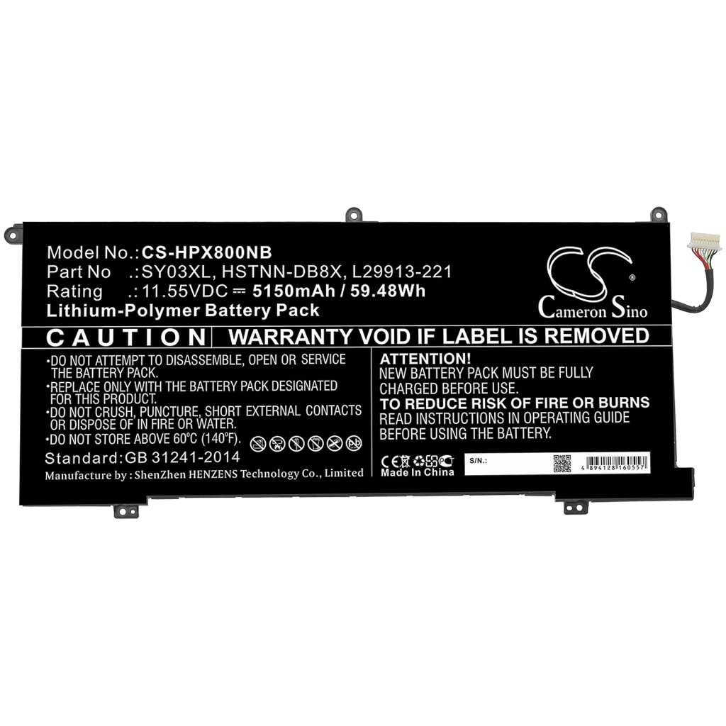 Compatible battery replacement for HP  L29913-2C1, SY03XL, L29913-221, SY03060XL, HSTNN-DB8X...