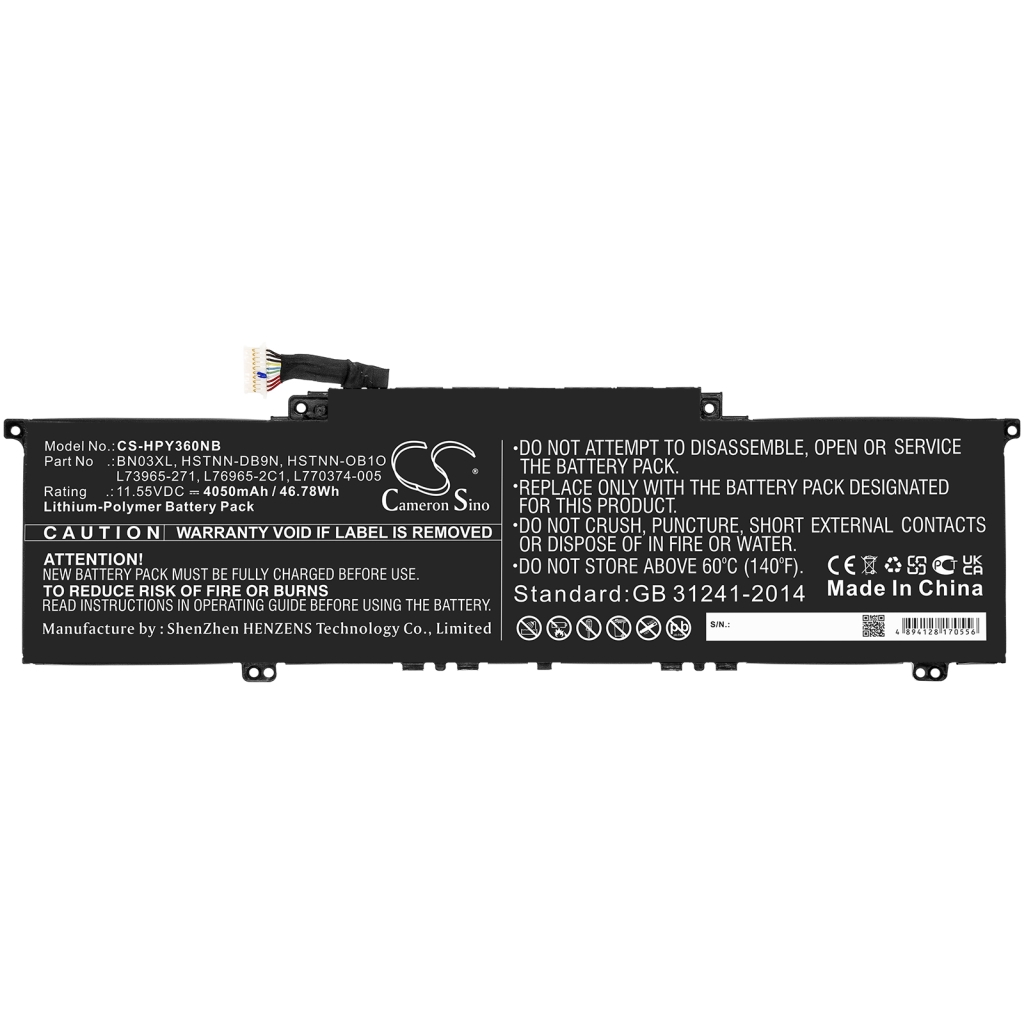 Compatible battery replacement for HP  L77034-005, HSTNN-OB1O, L76985-271, HSTNN-DB9N, L76965-AC1...