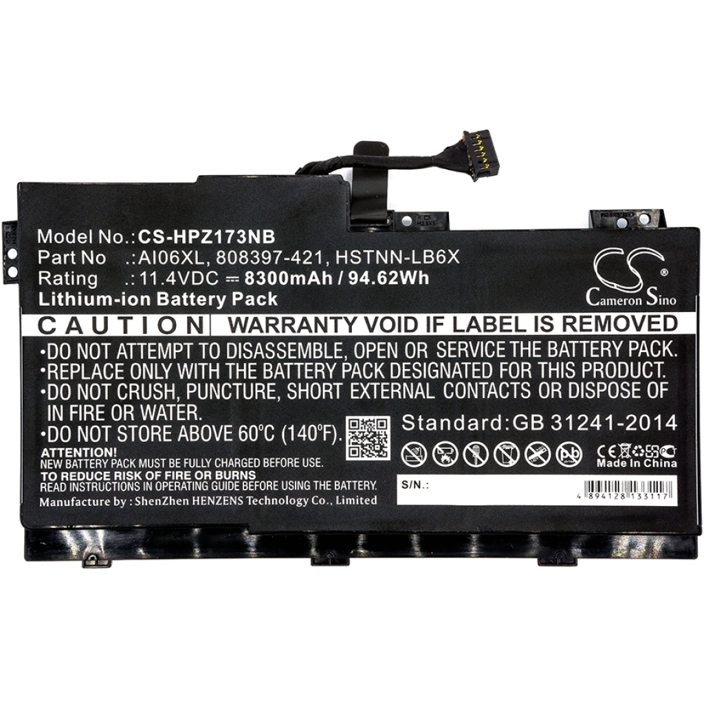 Compatible battery replacement for HP  HSTNN-LB6X, A106XL, HSTNN-C86C, 808451-002, AI06XL...