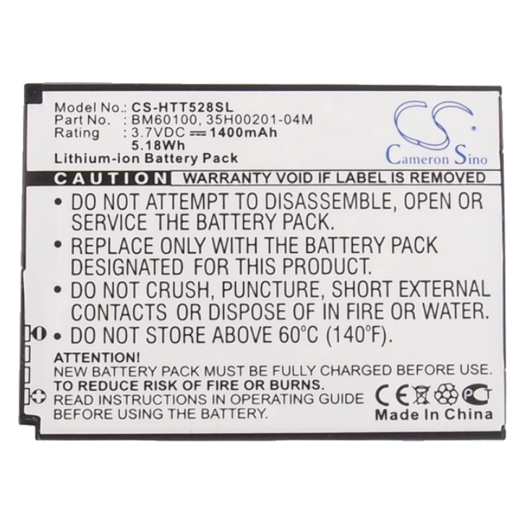 Compatible battery replacement for HTC  35H00201-04M, 35H00201-02M, BM60100, BA S890, 35H00201-16M