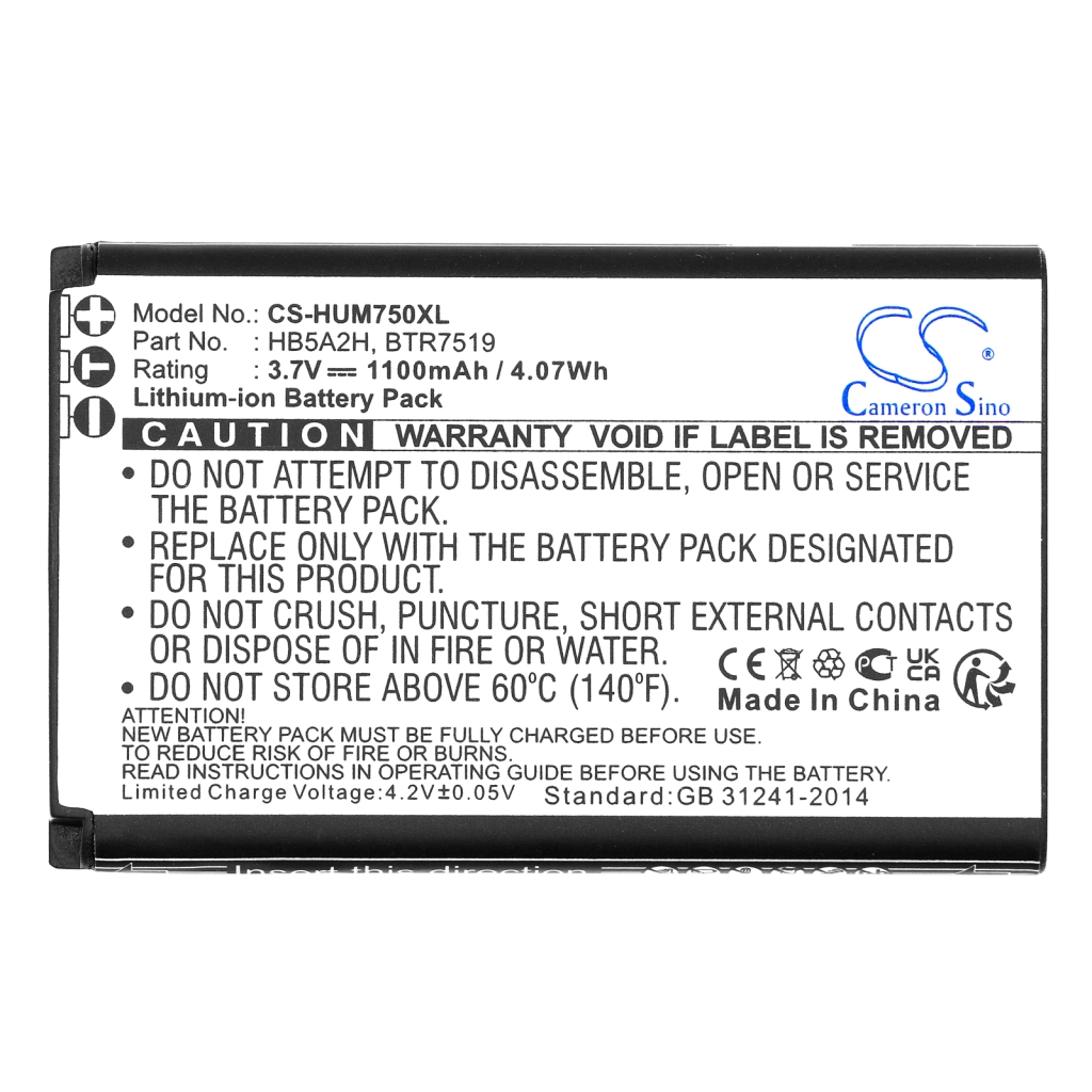 Compatible battery replacement for Huawei  BTR7519, HB5A2H