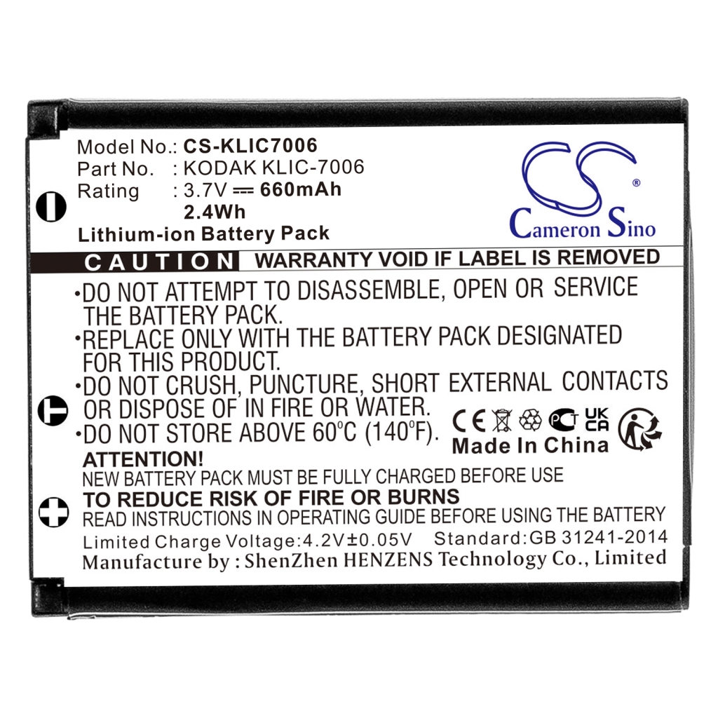 Compatible battery replacement for KODAK  KLIC-7006, DS-6365, LB-012