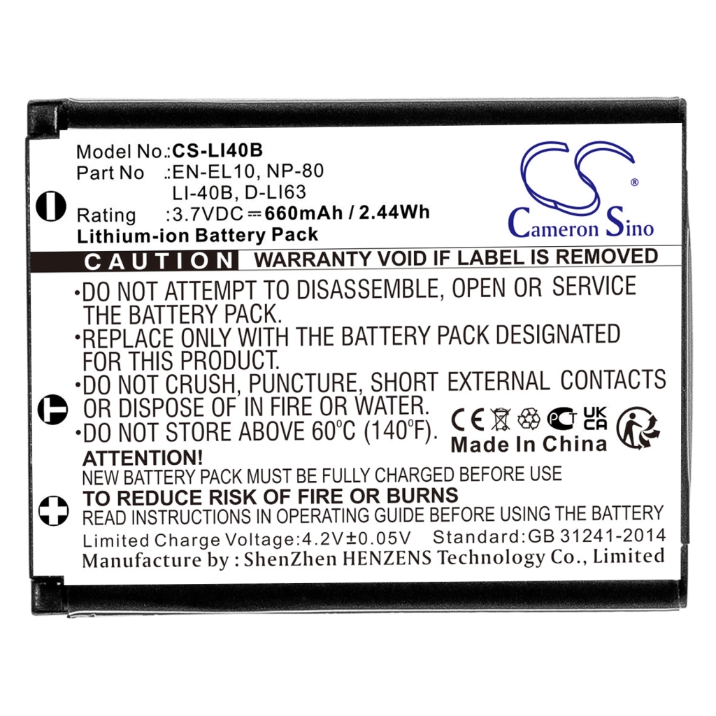 Compatible battery replacement for CASIO  DLI216, VG037612210001, BL-058, LI-40B, 02491-0061-21...