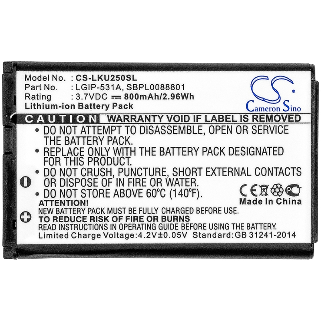 Compatible battery replacement for LG  SBPL0088801, LGIP-531A