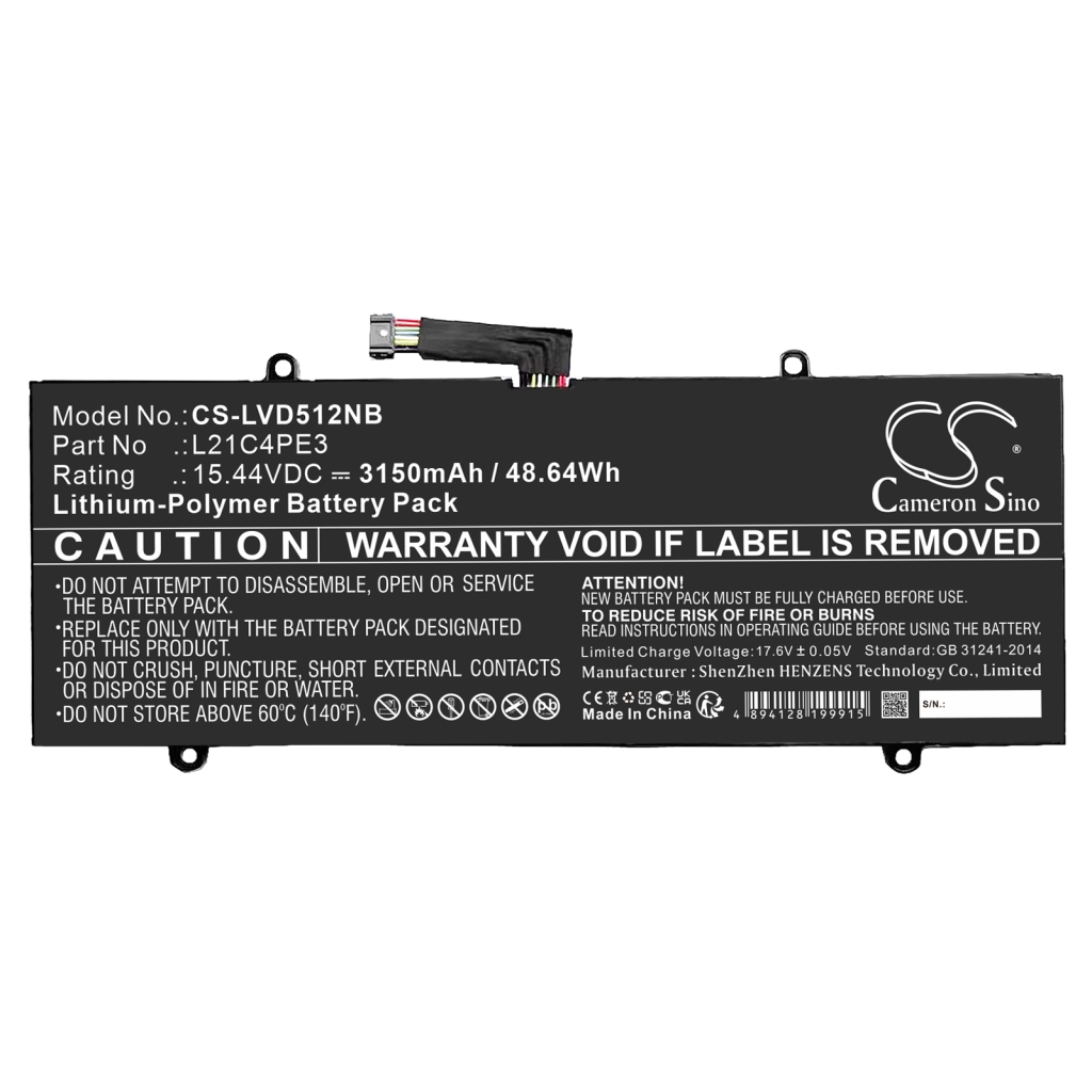 Compatible battery replacement for LENOVO  L21D4PE3, L21C4PE3, L21L4PE3