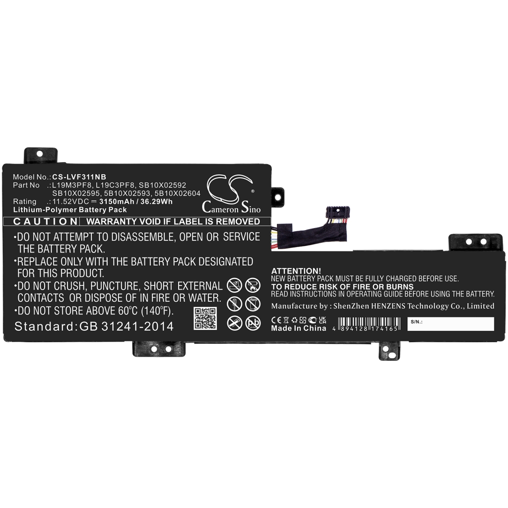 Compatible battery replacement for LENOVO  L19M3PF8, L19C3PF8, 5B10X02604, SB10X02595, 5B10X02593...