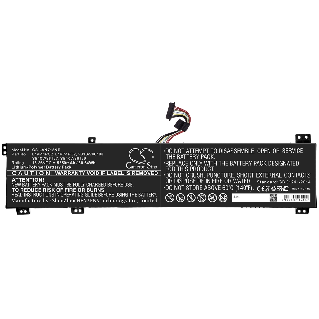 Compatible battery replacement for LENOVO  L19M4PC1, SB10W86198, L19C4PC2, SB10W86197, L19C4PC1...