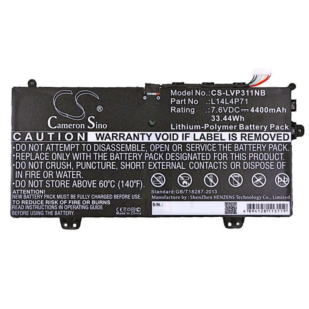 Compatible battery replacement for LENOVO  5B10K10166, 5B10G75096, 5B10G52141, L14M4P71, 2ICP4/50/101-2...