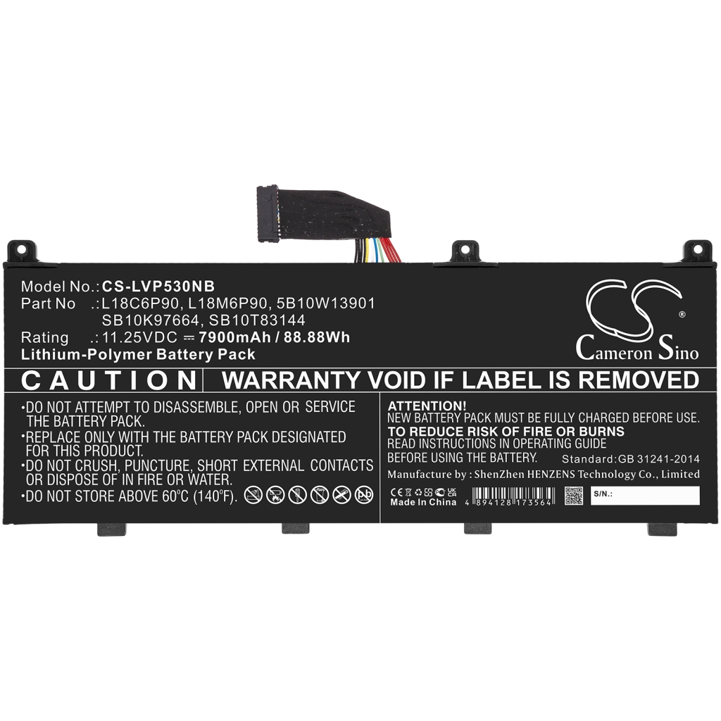 Compatible battery replacement for LENOVO  5B10W13901, SB10T83144, SB10K97664, L18M6P90, L18C6P90