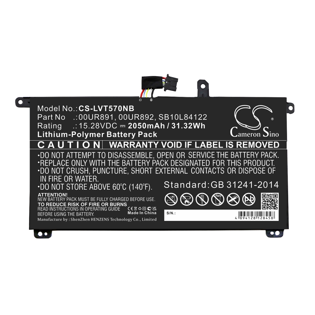 Compatible battery replacement for LENOVO  SB10L84121, 01AV493, 00UR892, SB10L84123, 00UR891...