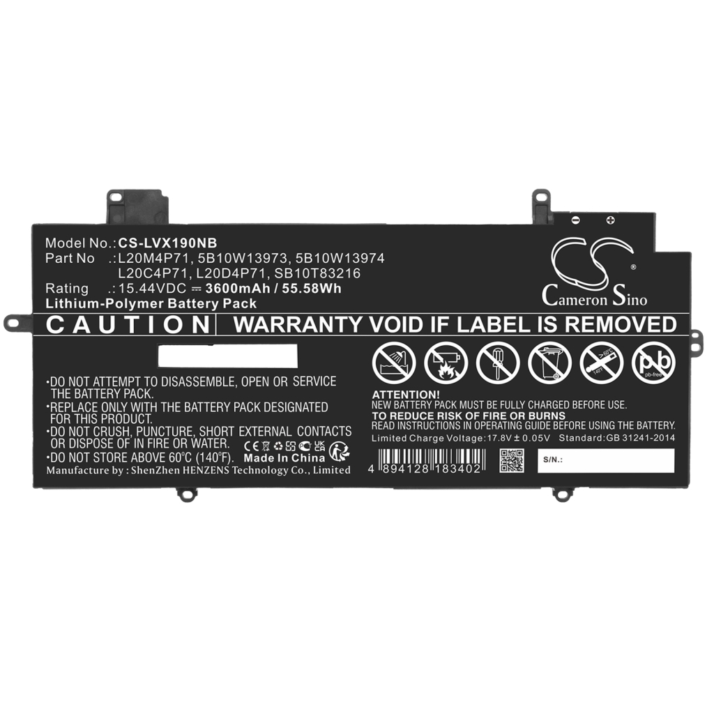 Compatible battery replacement for LENOVO  5B10W13973, SB10T83217, L20D4P71, SB10T83216, L20C4P71...