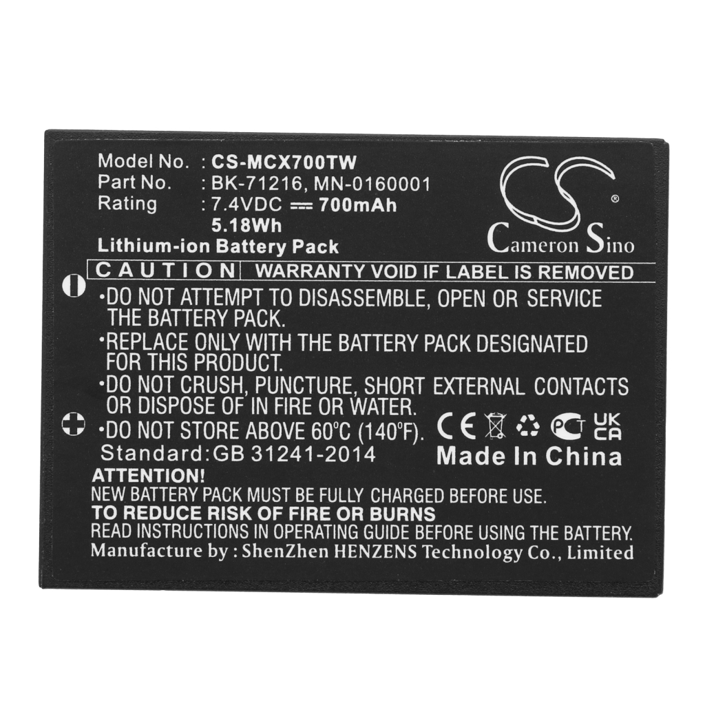 Compatible battery replacement for COBRA  COM-MN0160001, 103-0001-1, MN-0160002, BK-71216, 028377310454...