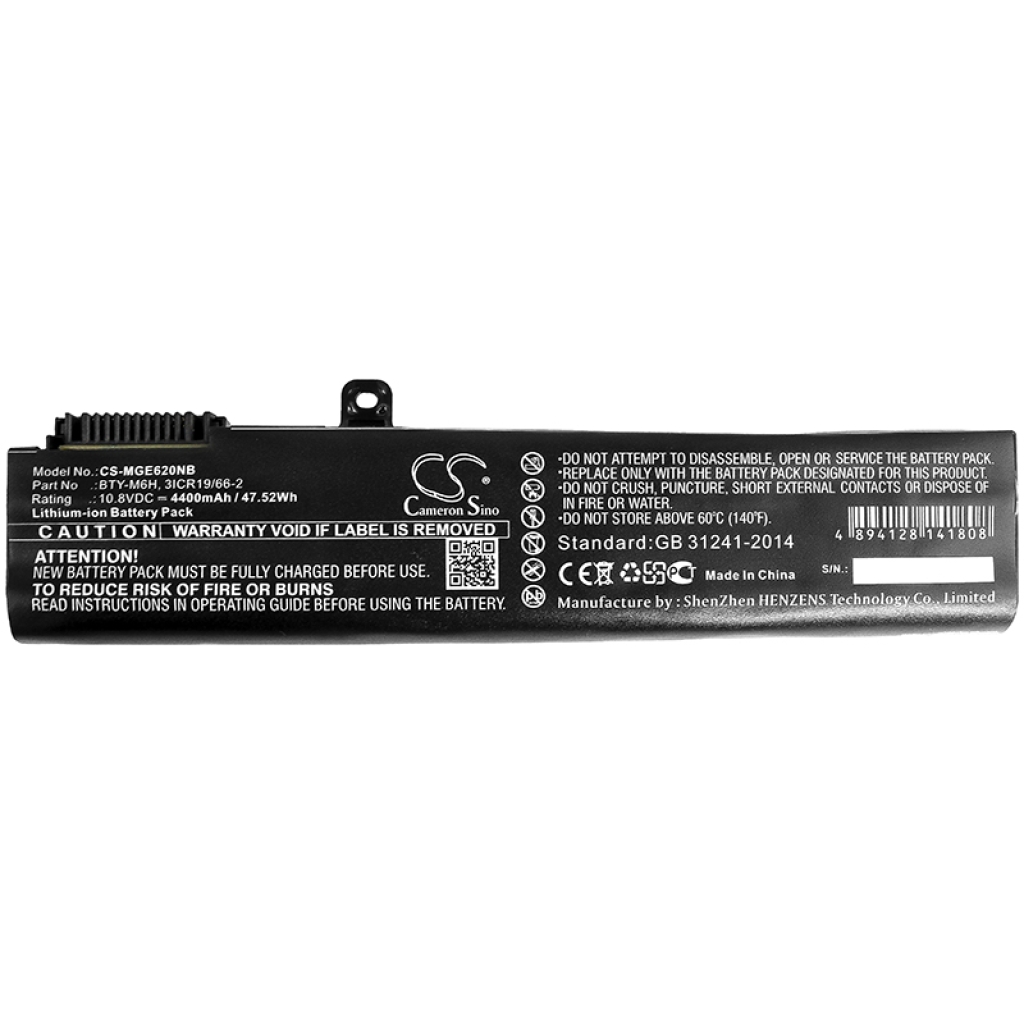 Compatible battery replacement for MSI  3ICR19/66-2, BTY-M6H