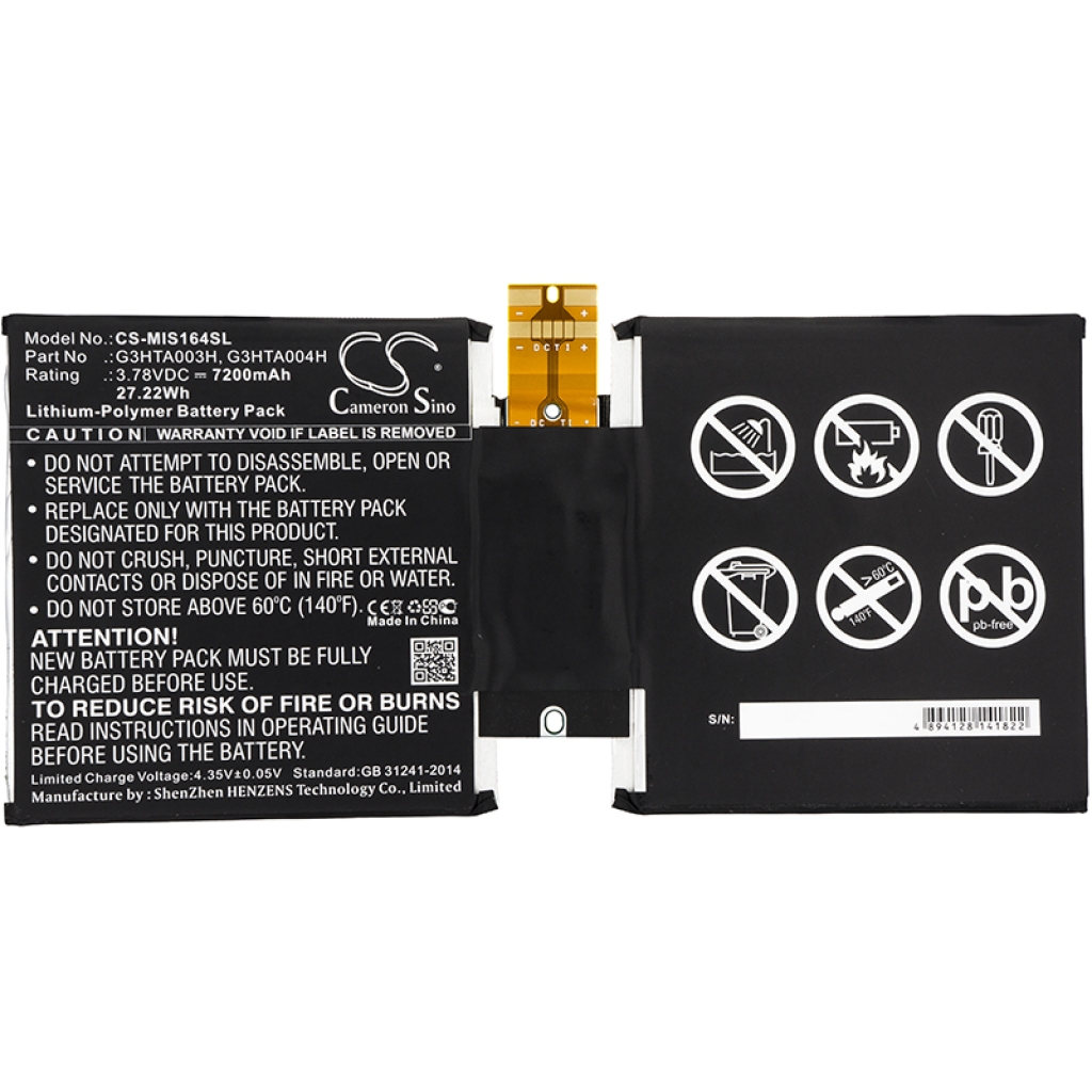 Compatible battery replacement for Microsoft  G3HTA007H, G3HTA004H, G3HTA003H