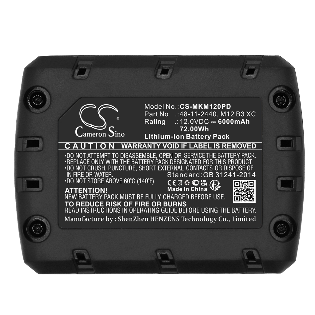 Compatible battery replacement for Milwaukee  M12 B3 XC, 48112402, 4932430065, 48-11-2440, 4932352664...