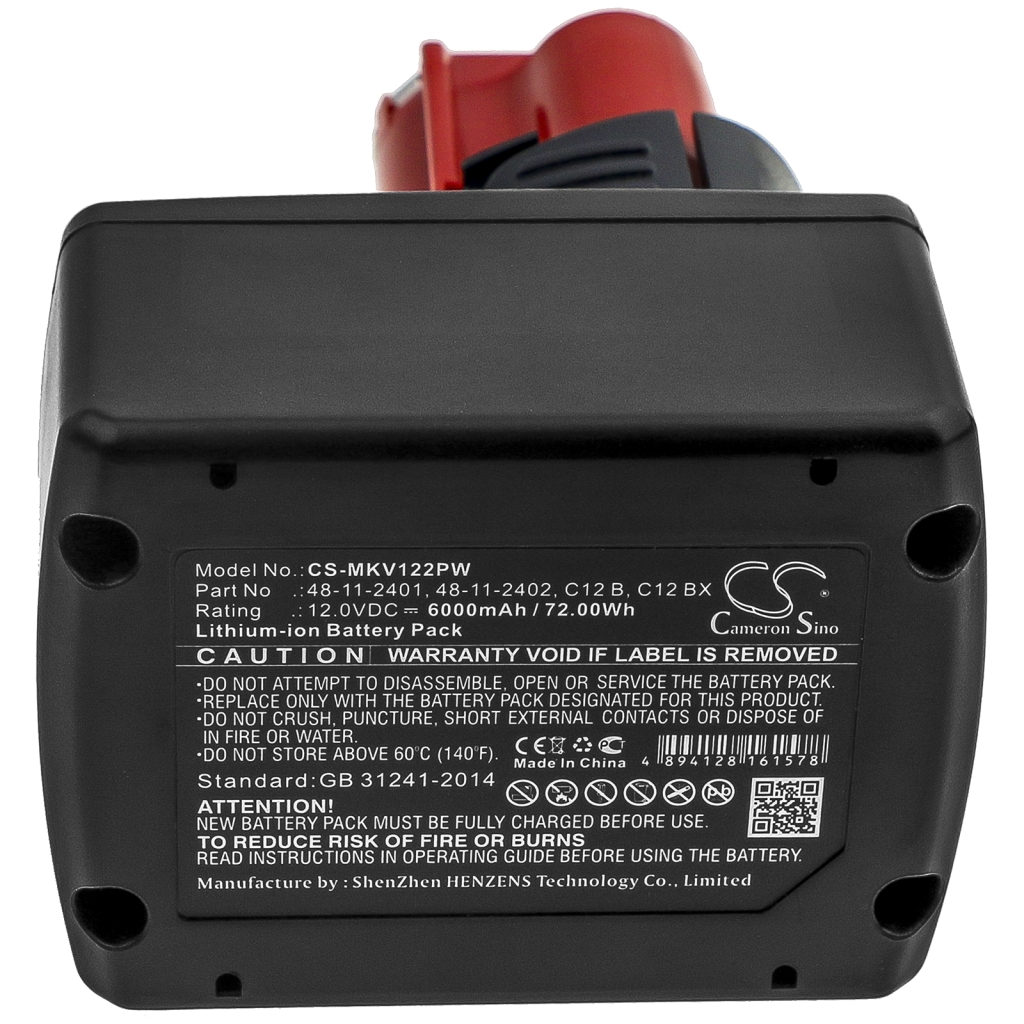 Compatible battery replacement for Milwaukee  48-11-2411, 48112420, 48-59-1808, C12 BX, 48-11-2402...