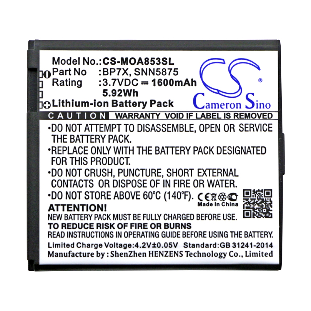 Compatible battery replacement for Motorola  BP7X, SNN5875A, SNN5875