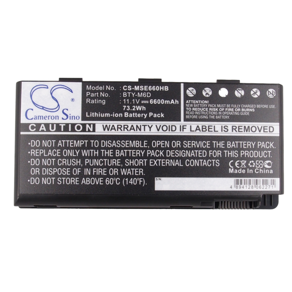 Compatible battery replacement for MSI  BTY-M6D