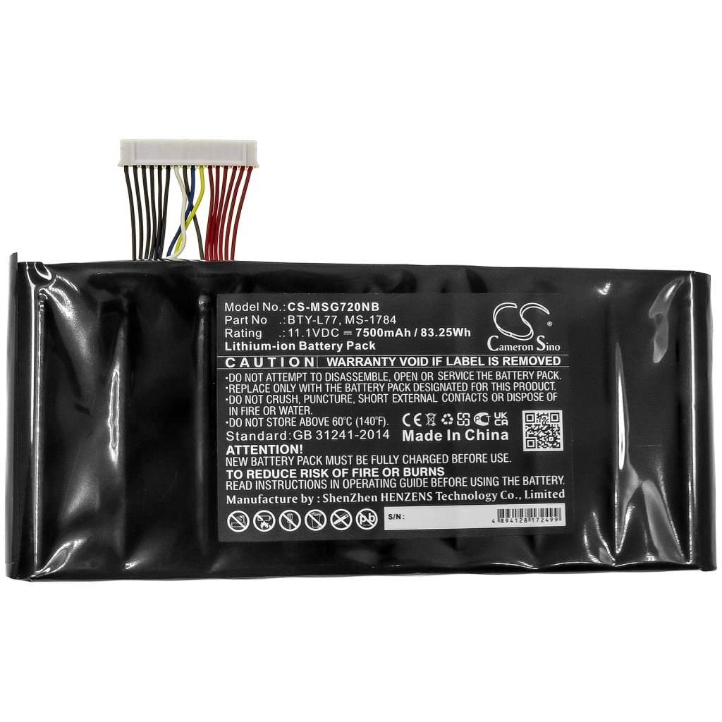 Compatible battery replacement for MSI  BTY-L77, MS-1784