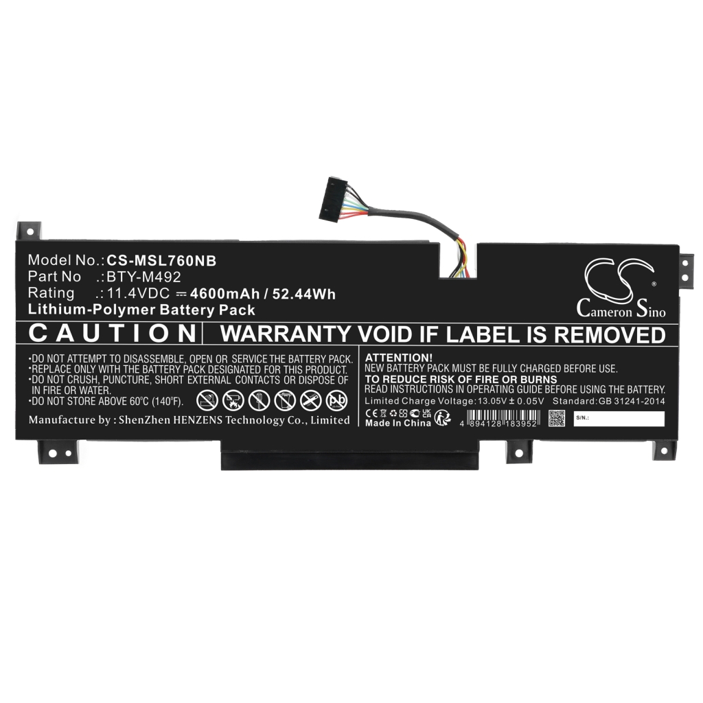 Compatible battery replacement for MSI  BTY-M492