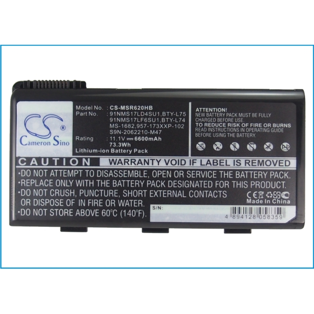 Compatible battery replacement for MSI  957-173XXP-102, S9N-2062210-M47, 957-173XXP-101, MS-1682, 91NMS17LF6SU1...