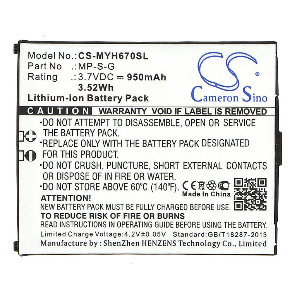 Compatible battery replacement for Myphone  MP-S-G