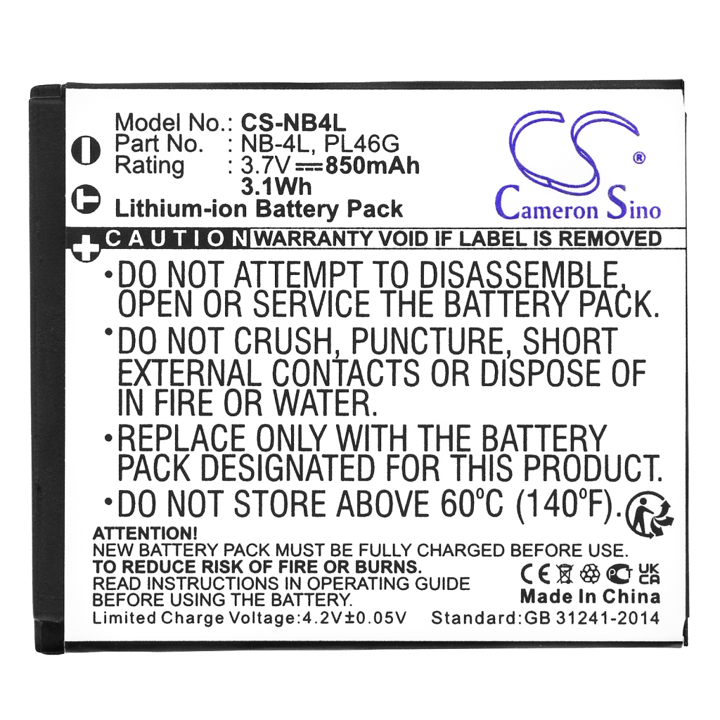 Compatible battery replacement for Canon  NB-4L, PL46G