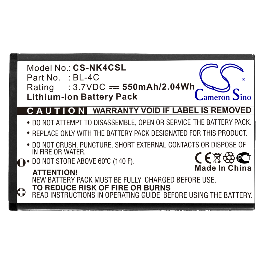 Compatible battery replacement for Nokia  C4C50T, MP-S-A2, C4C08T, JB-4C, BL-4C...