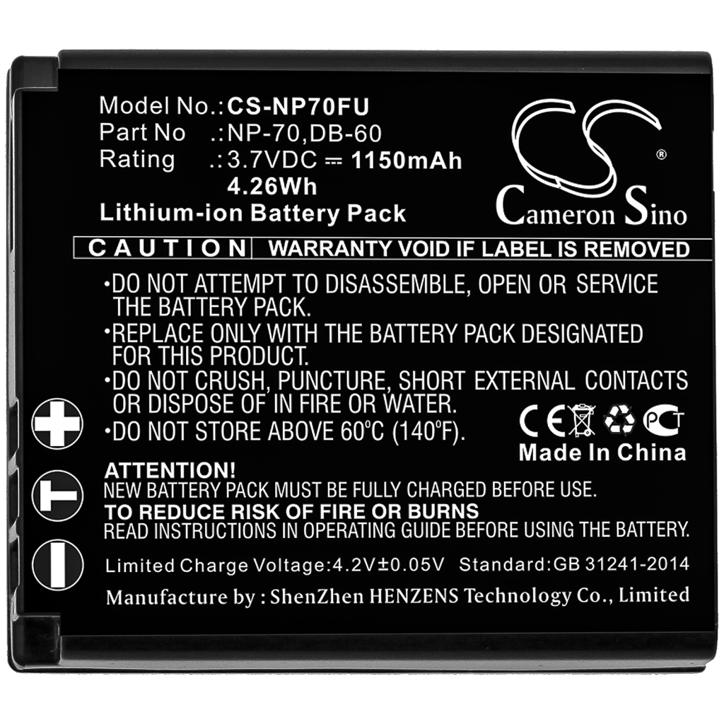 Compatible battery replacement for Panasonic  DB-60, CGA-S005, CGA-S005E/1B, BP-DC4, NP-70...