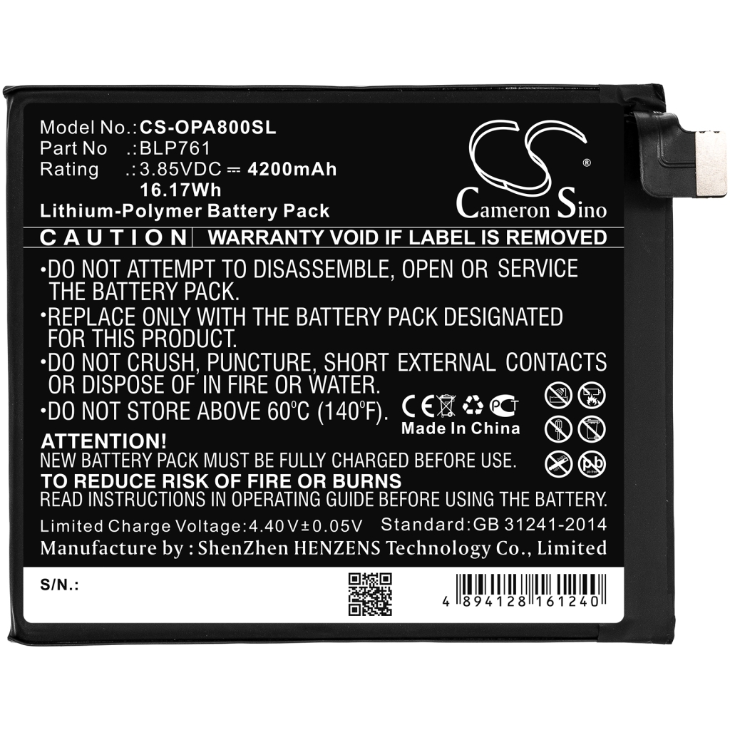 Compatible battery replacement for Oneplus  BLP761