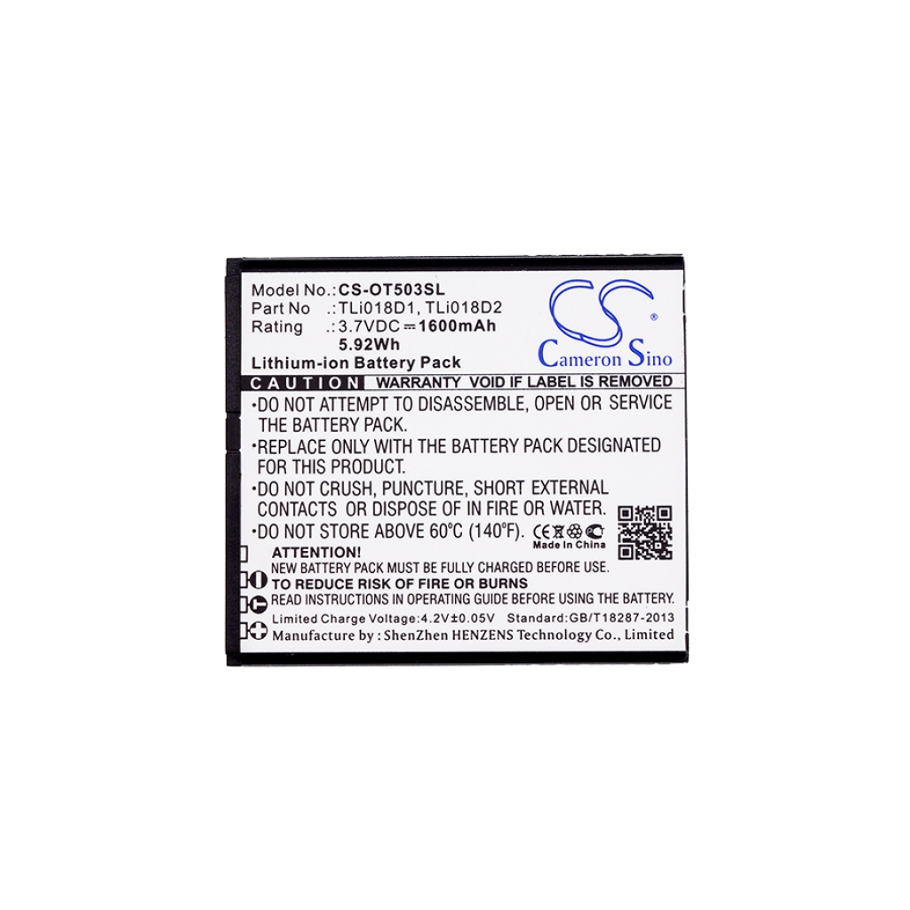 Compatible battery replacement for Alcatel  TLi018D1, TLi018D2