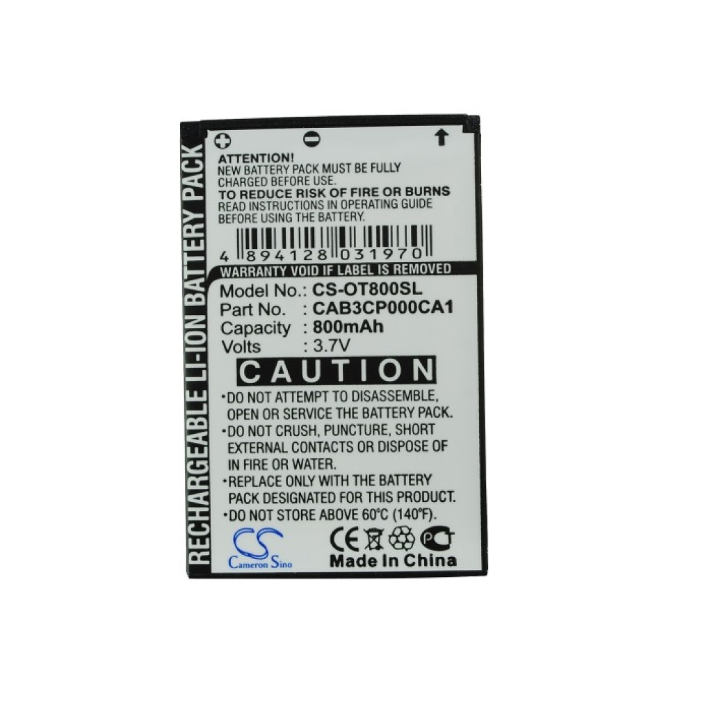 Compatible battery replacement for Alcatel  OT-BY40, CAB3CP000CA1, CAB30P0000C1, CAB20100000C1, TB-4X