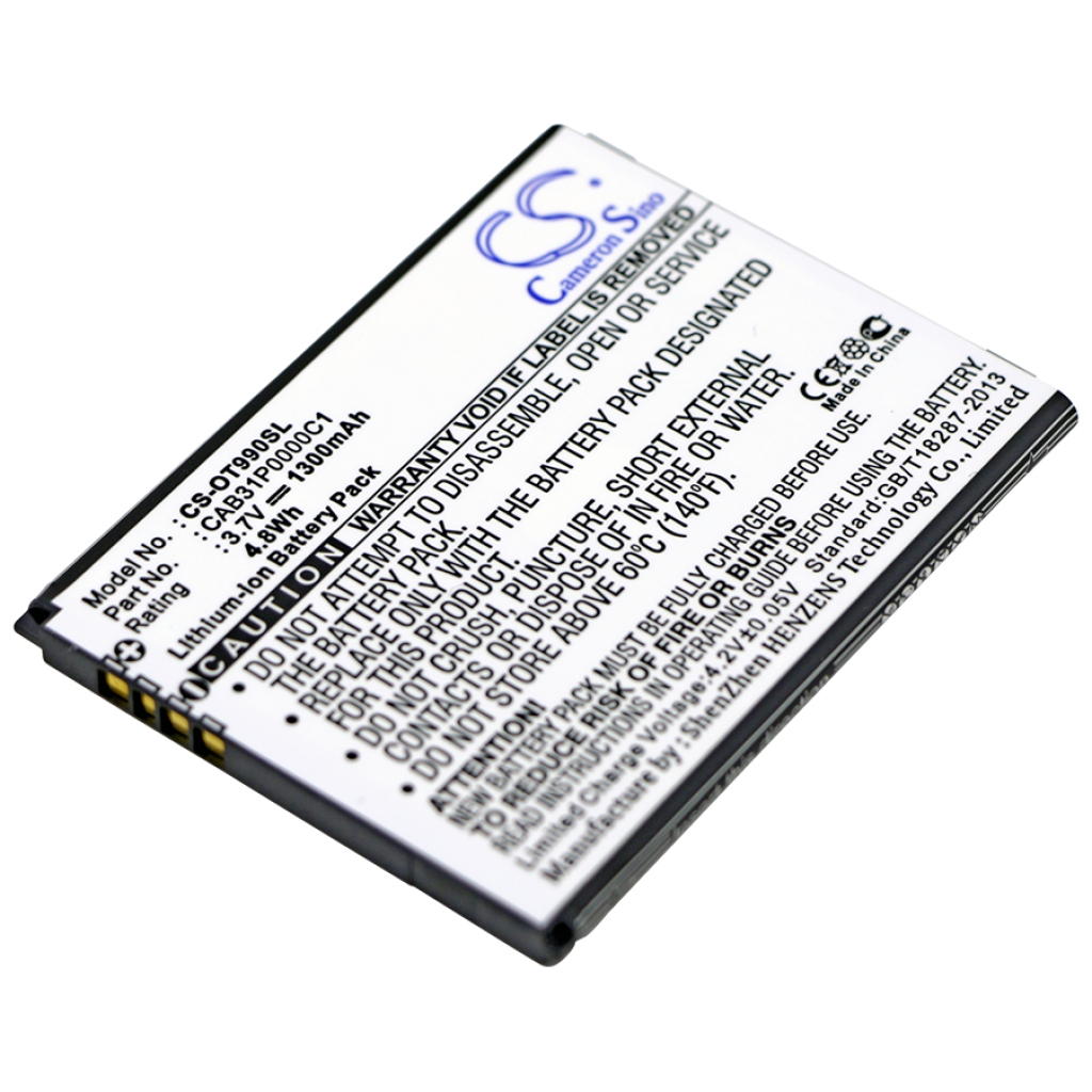 Compatible battery replacement for Alcatel  CAB31P0001C1, CAB31P0000C1, BY71, TB-4T0058200