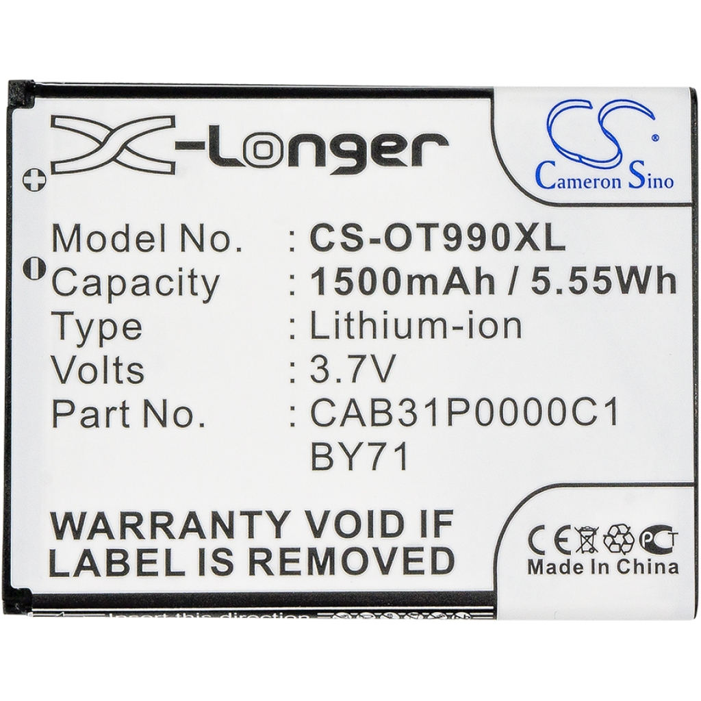 Compatible battery replacement for Alcatel  TB-4T0058200, CAB31P0001C1, CAB31P0000C1, BY71