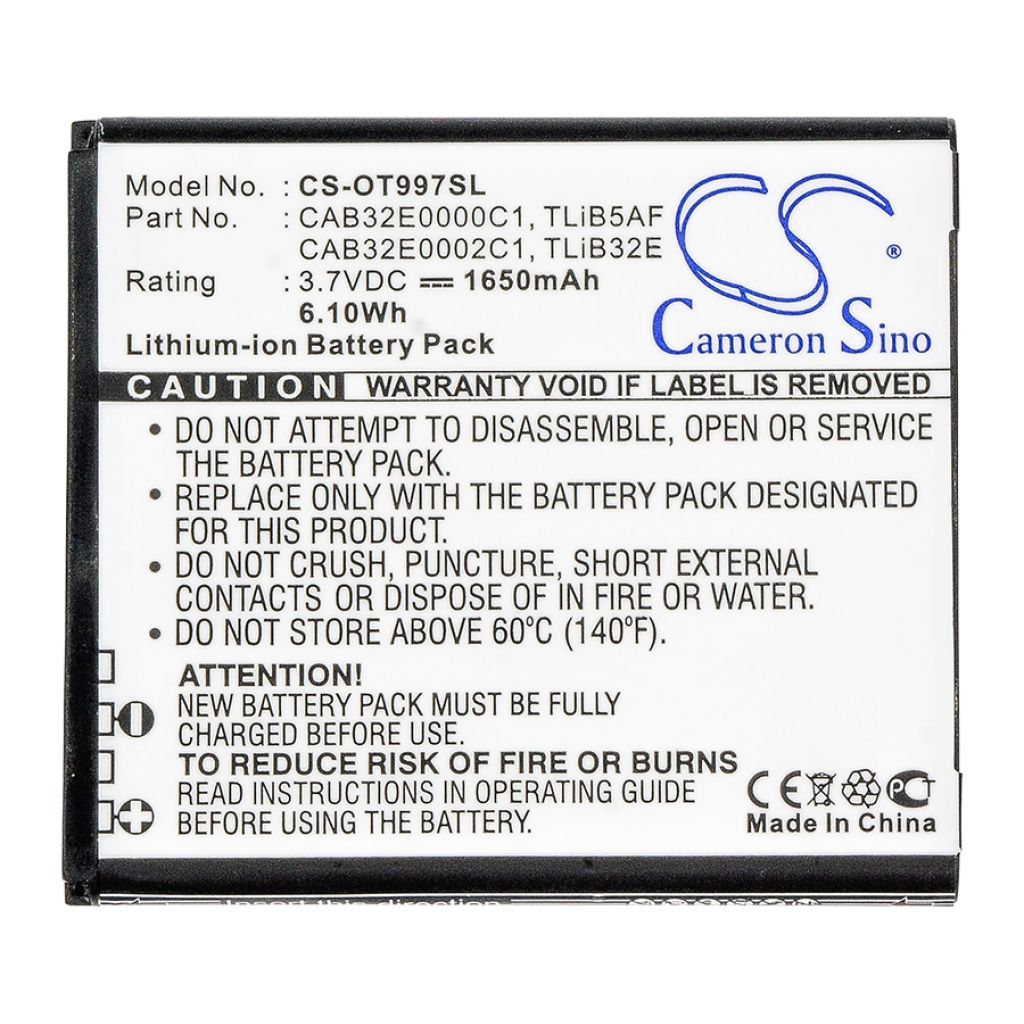 Compatible battery replacement for TCL  CAB32E0000C2, CAB32E0000C1, TLiB5AF, TLiB32E, CAB32E0002C1