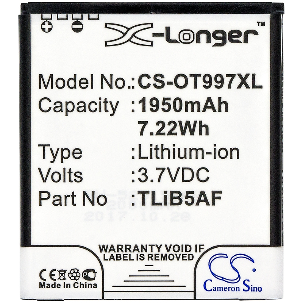 Compatible battery replacement for Alcatel  TLiB32E, CAB32E0002C1, CAB32E0000C2, CAB32E0000C1, TLiB5AF