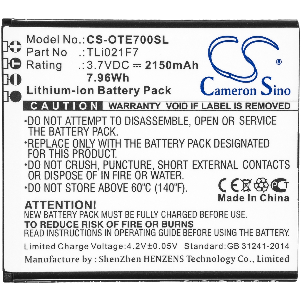 Compatible battery replacement for Alcatel TLI021F7