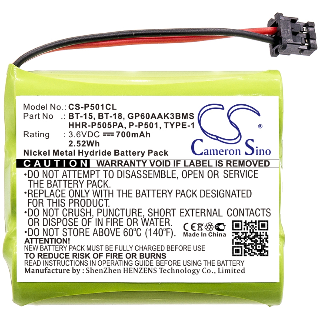 Compatible battery replacement for Panasonic  KX-A36, TYPE 1, GP60AAK3BMS, P-P508, BP-T18...